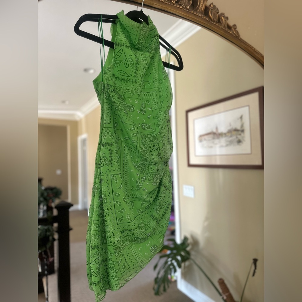 Amanda Uprichard Samba Mini Dress, Green Bandana